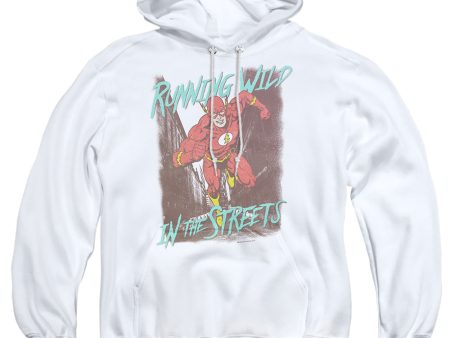 JUSTICE LEAGUE OF AMERICA : RUNNING WILD ADULT PULL OVER HOODIE White MD Sale