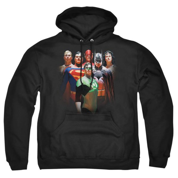 JUSTICE LEAGUE OF AMERICA : ROLL CALL ADULT PULL OVER HOODIE Black 3X Online Hot Sale